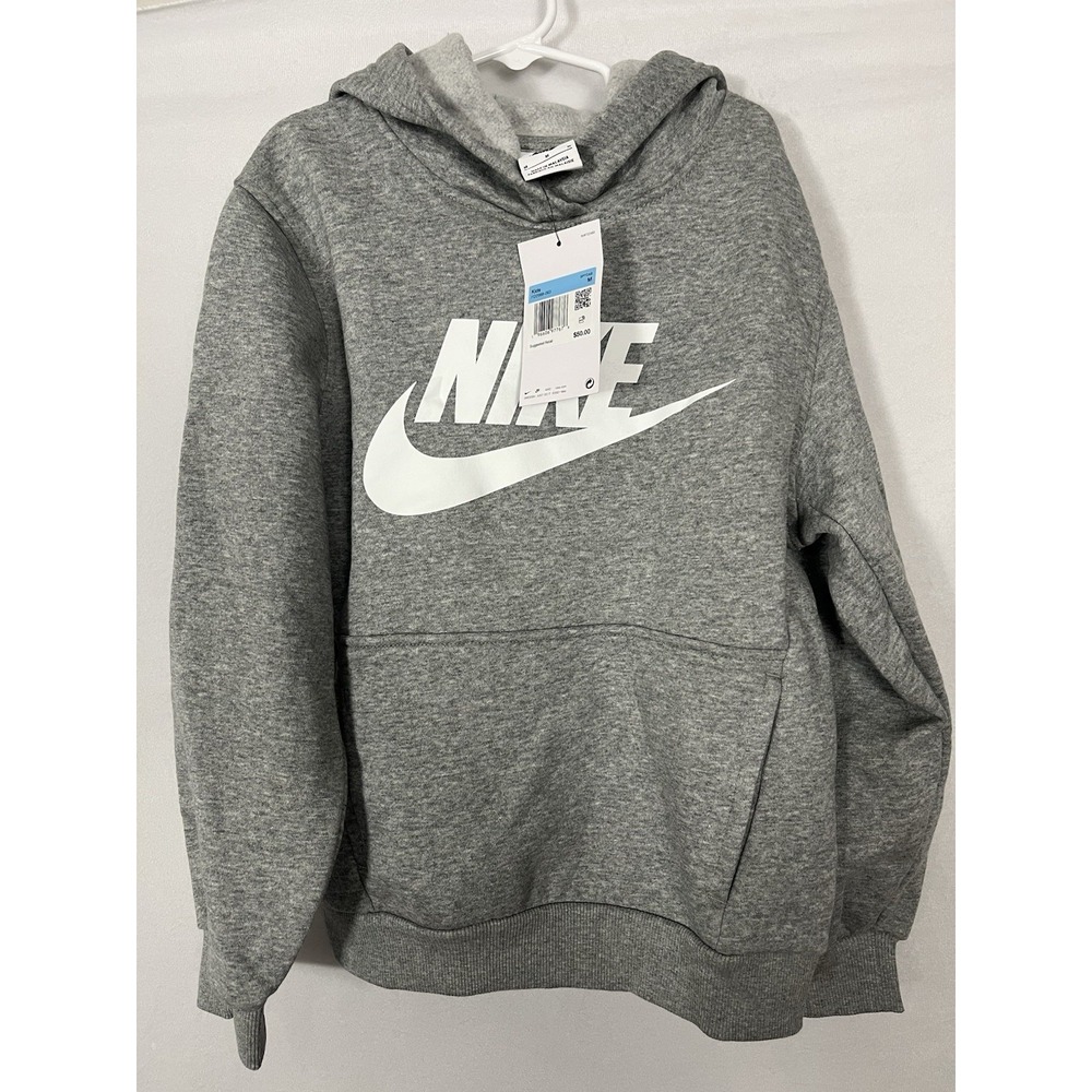 Nike Sportswear Club Fleece Hoodie Youth M Gray White NWT FD2988-063